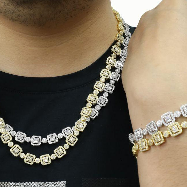 Baguette and Cluster Link CZ Iced Bling Chain Yellow Gold 20" HipHopBling