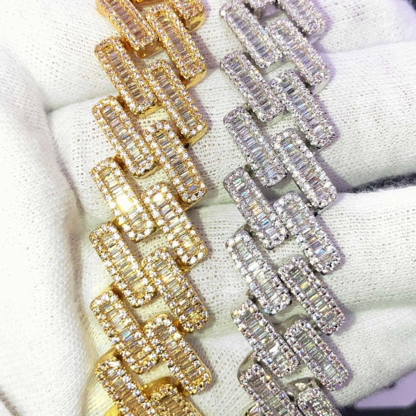 Baguette Bar Cuban CZ Hip Hop Bling Bling Chain Yellow Gold 18" HipHopBling