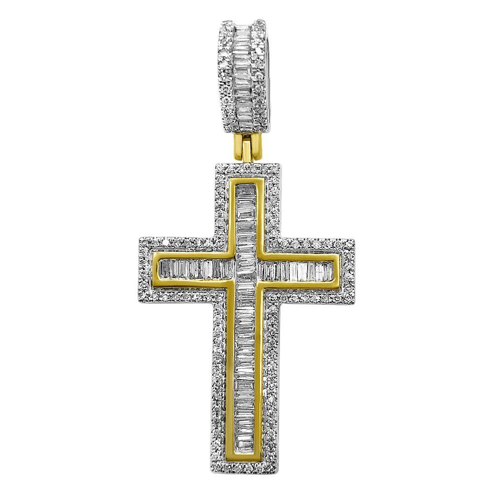 Baguette Block Cross Diamond Pendant .60cttw 10K Yellow Gold HipHopBling