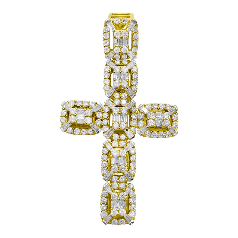Baguette Cluster Cross Diamond Pendant 2.78cttw 10K Yellow Gold HipHopBling