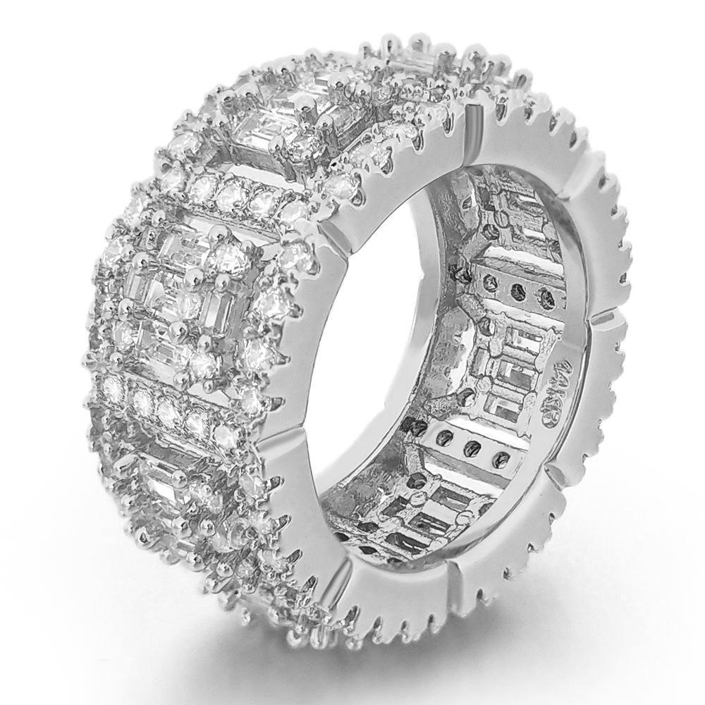 Baguette Cluster CZ Eternity Band Hip Hop Ring Yellow Gold 7 HipHopBling