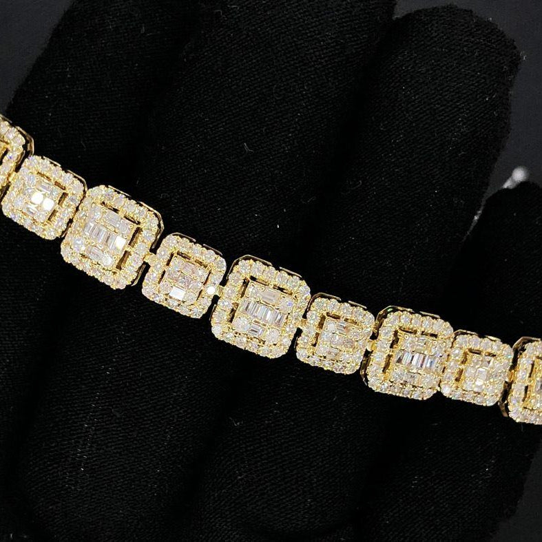 Baguette Cluster Diamond Iced Out Bracelet 6.95 Carats 10K Yellow Gold HipHopBling