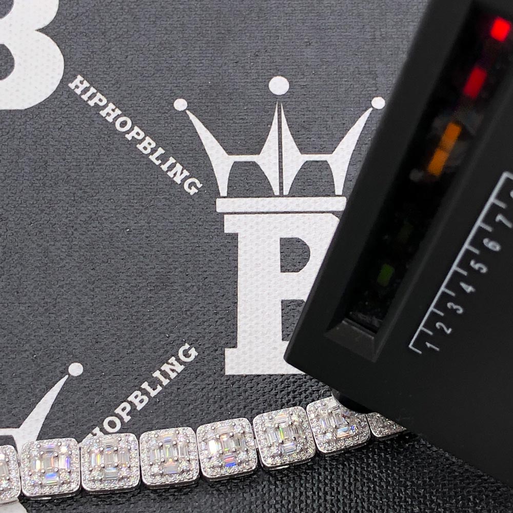 Baguette Cluster Moissanite Bracelet Iced Out .925 Sterling Silver 8" Bracelet HipHopBling