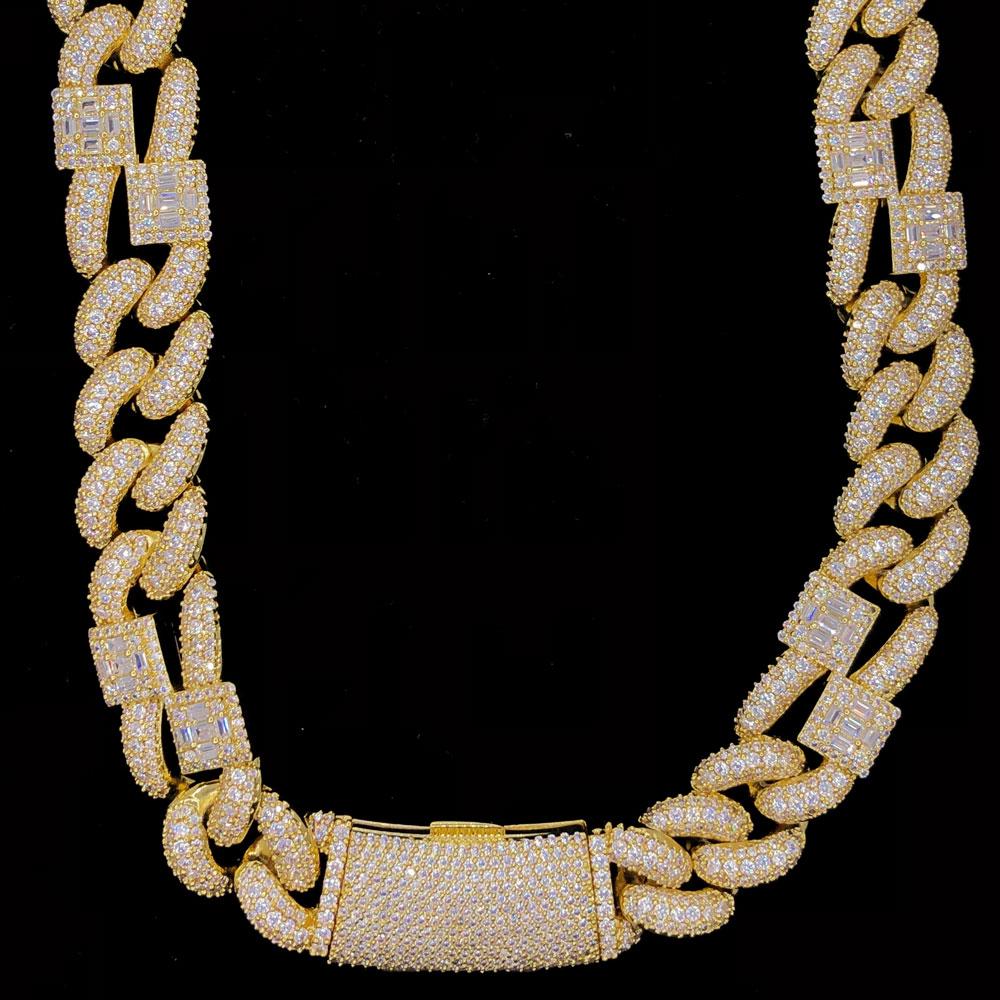 Baguette Cluster & Pave Cuban Bling Bling CZ Iced Out Chain White Gold 18" HipHopBling