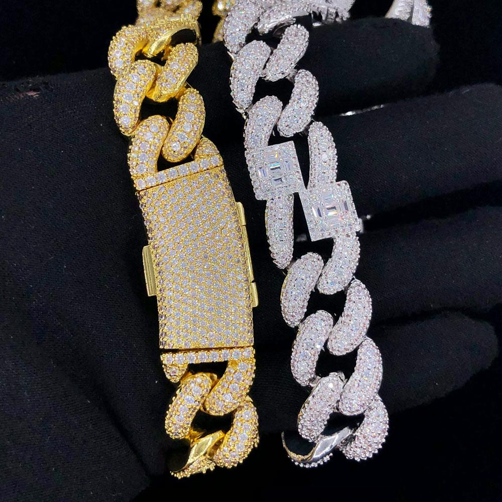 Baguette Cluster & Pave Cuban Bling Bling CZ Iced Out Chain Yellow Gold 18" HipHopBling