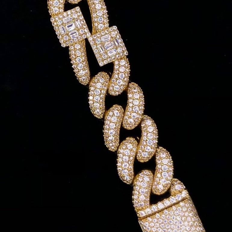 Baguette Cluster & Pave Cuban CZ Iced Out Hip Hop Bracelet White Gold 8" HipHopBling