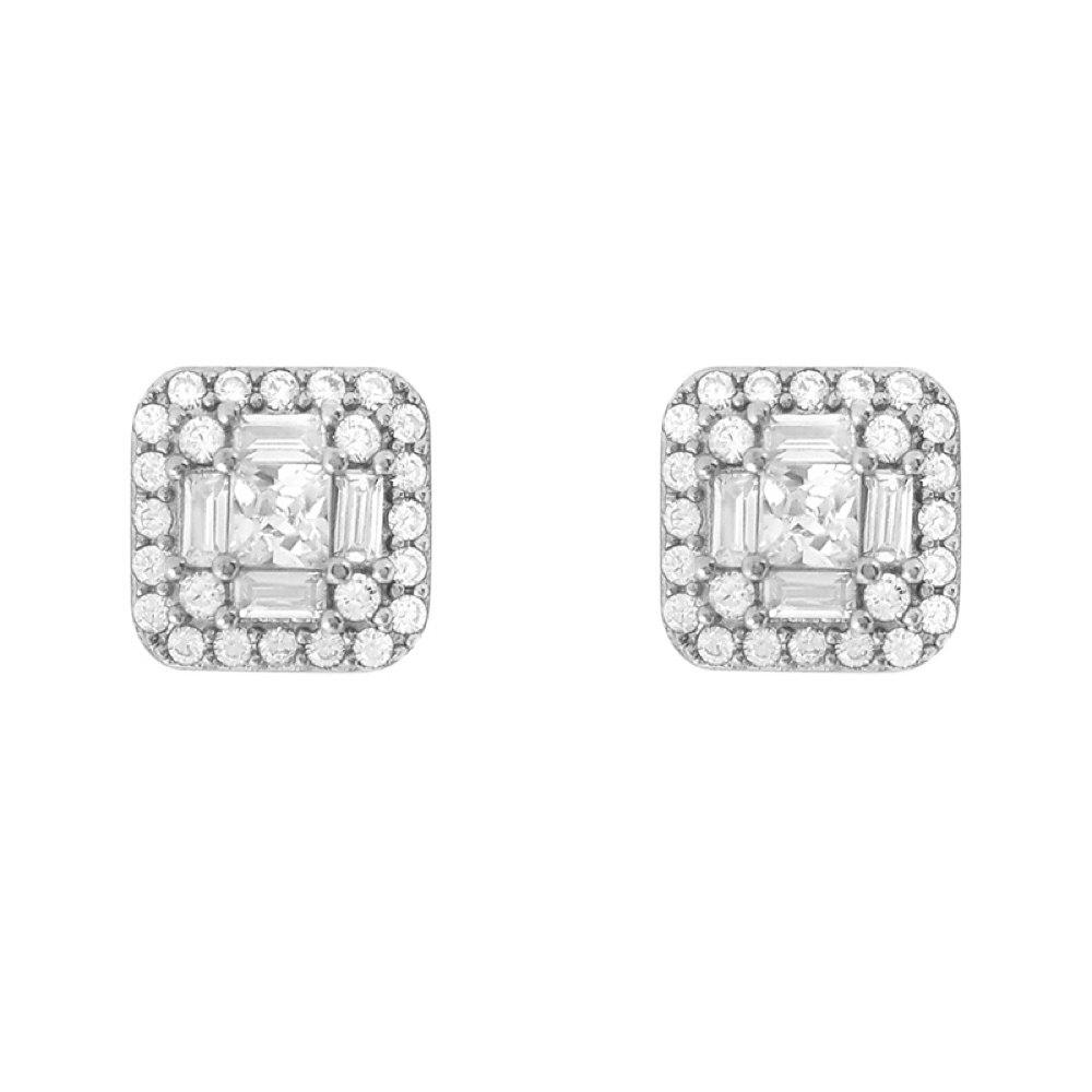 Baguette Cluster VVS Moissanite Earrings .925 Sterling Silver White Gold HipHopBling