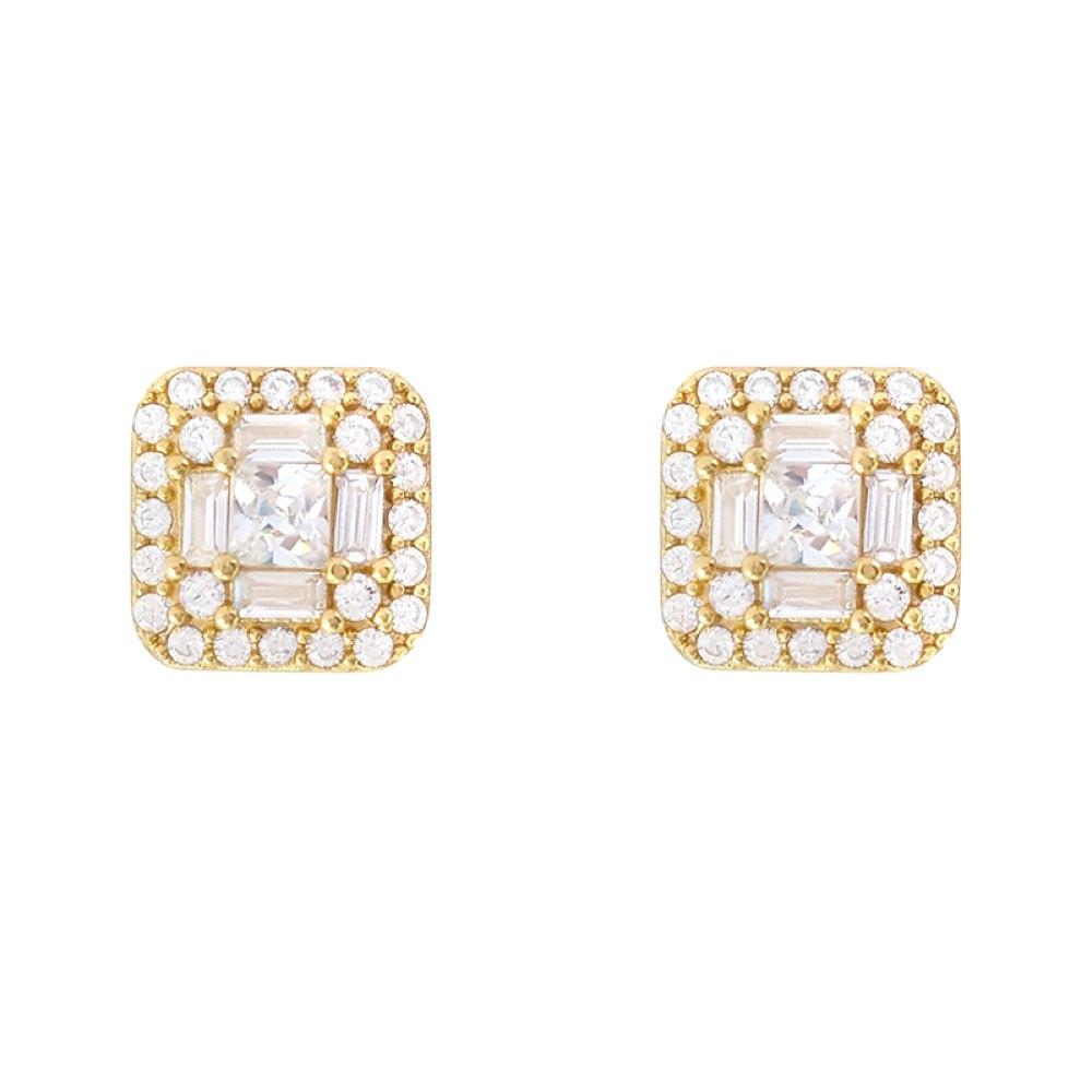 Baguette Cluster VVS Moissanite Earrings .925 Sterling Silver Yellow Gold HipHopBling