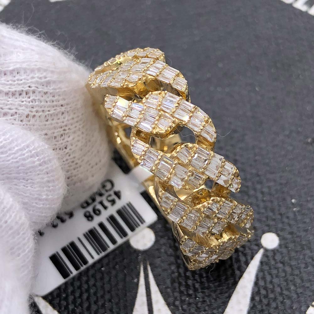 Baguette Cuban Link Diamond Ring .99cttw 14K Yellow Gold HipHopBling