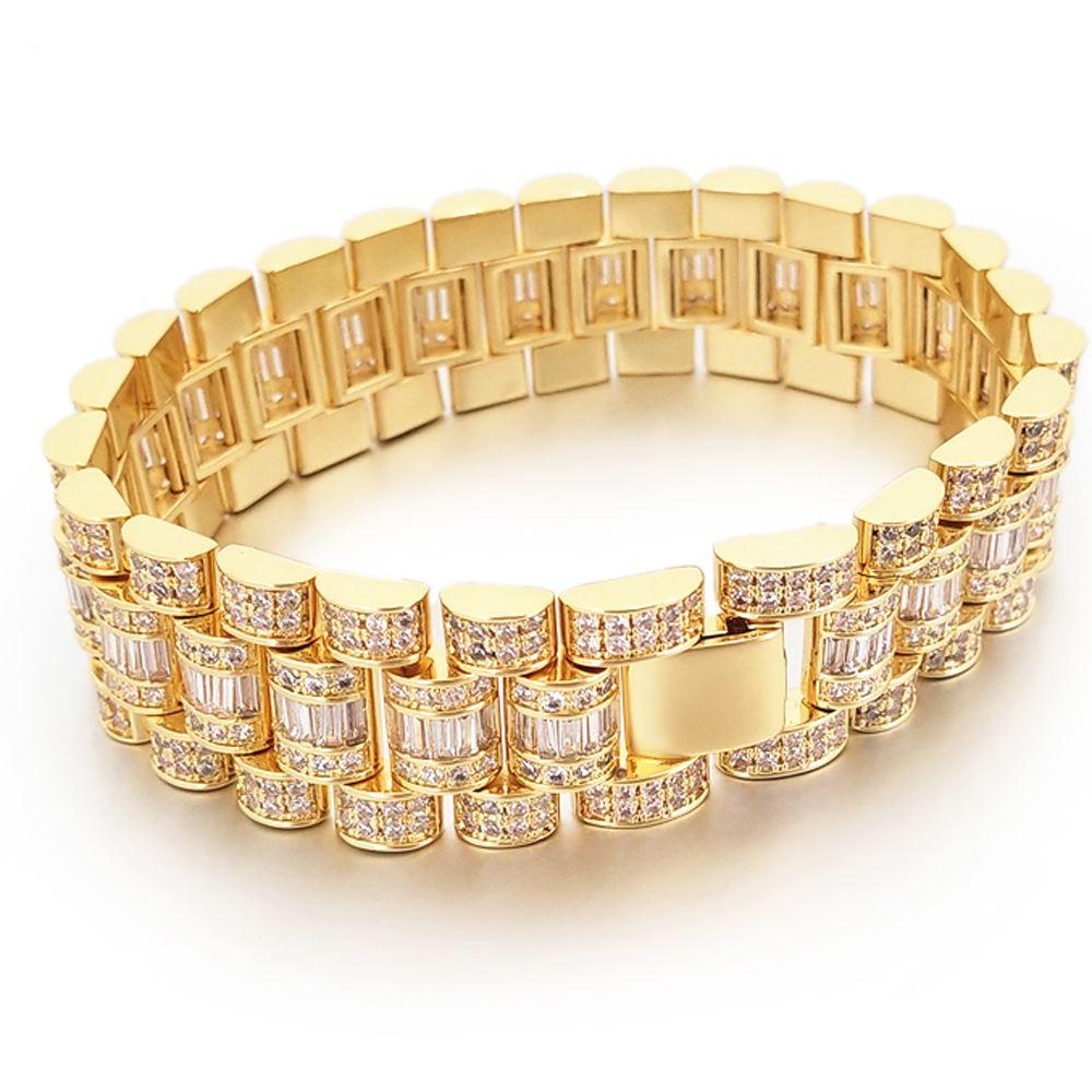 Baguette Custom President Bling Bling Bracelet Yellow Gold 7" HipHopBling