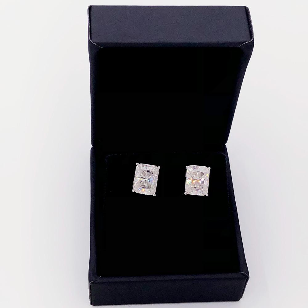 Baguette Cut Moissanite VVS D Stud Earrings .925 Sterling Silver White Gold 4x6MM (1.60 Carats) HipHopBling