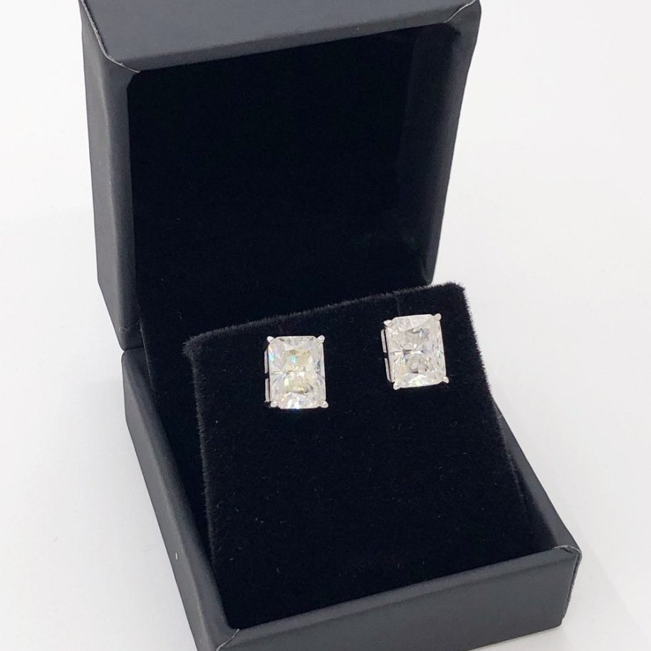 Baguette Cut Moissanite VVS D Stud Earrings .925 Sterling Silver White Gold 4x6MM (1.60 Carats) HipHopBling