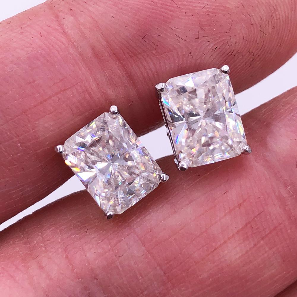 Baguette Cut Moissanite VVS D Stud Earrings .925 Sterling Silver White Gold 4x6MM (1.60 Carats) HipHopBling