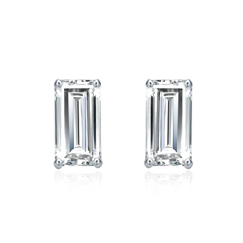 Baguette Cut Moissanite VVS D Stud Earrings .925 Sterling Silver White Gold 4x6MM (1.60 Carats) HipHopBling