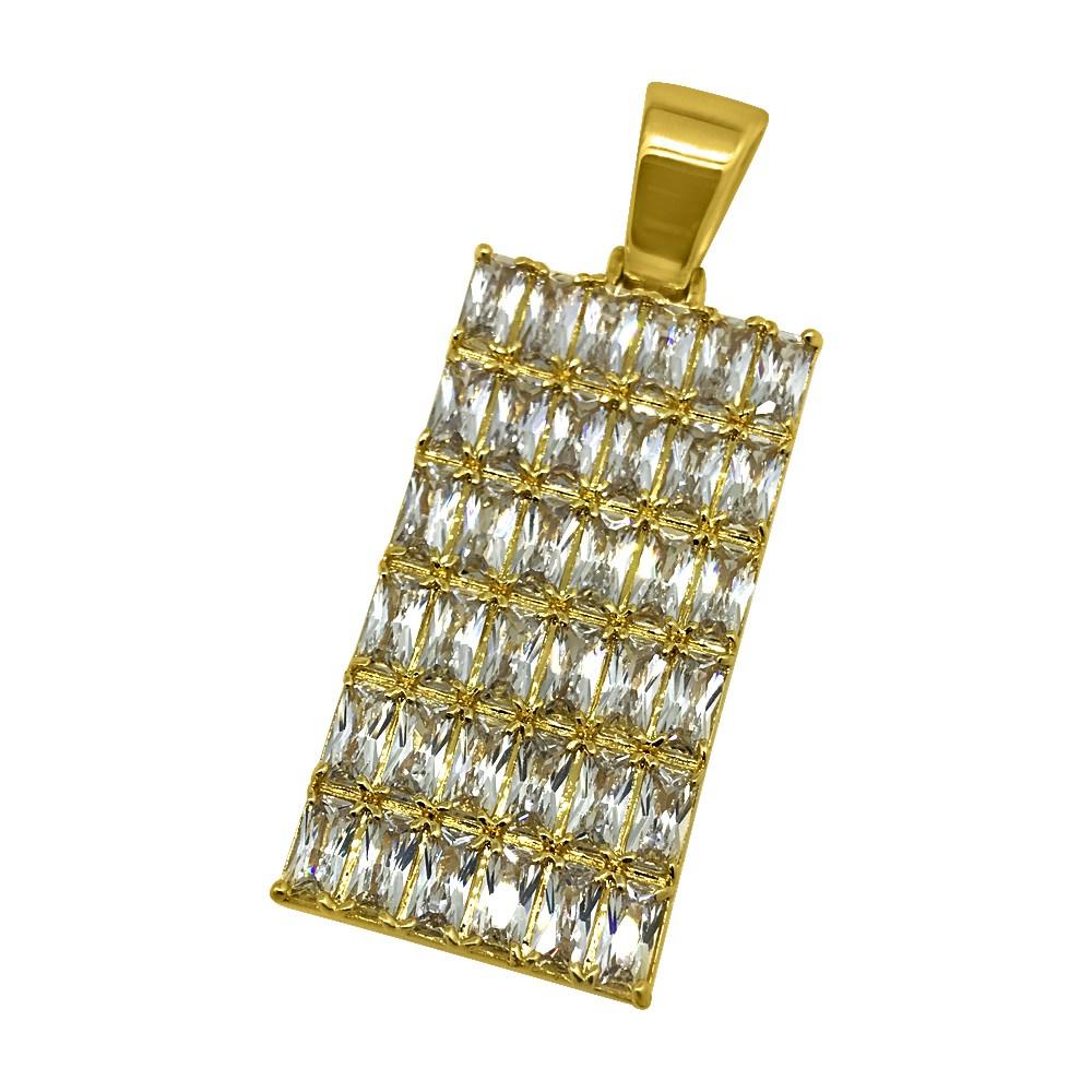 Baguette CZ Bling Bling Gold Dog Tag Pendant HipHopBling
