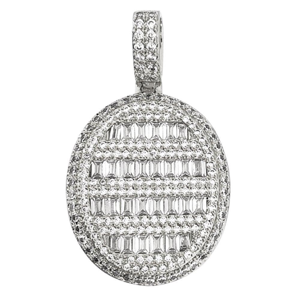 Baguette CZ Oval Bling Bling Pendant in Rhodium HipHopBling