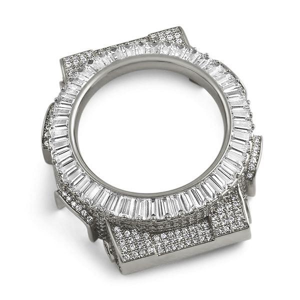 Baguette CZ Rhodium Bezel Case for Casio G Shock GA100 HipHopBling