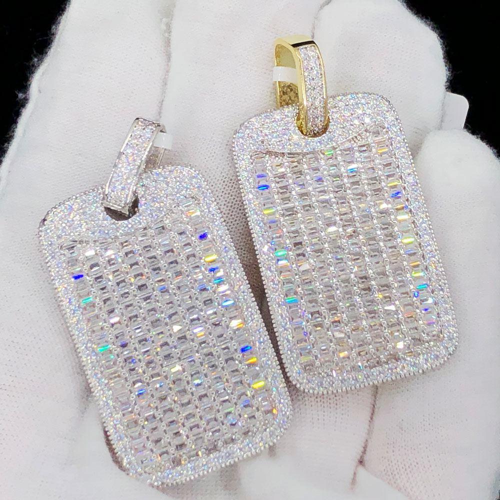 Baguette Dog Tag VVS CZ Hip Hop Bling Iced Out Pendant Yellow Gold HipHopBling