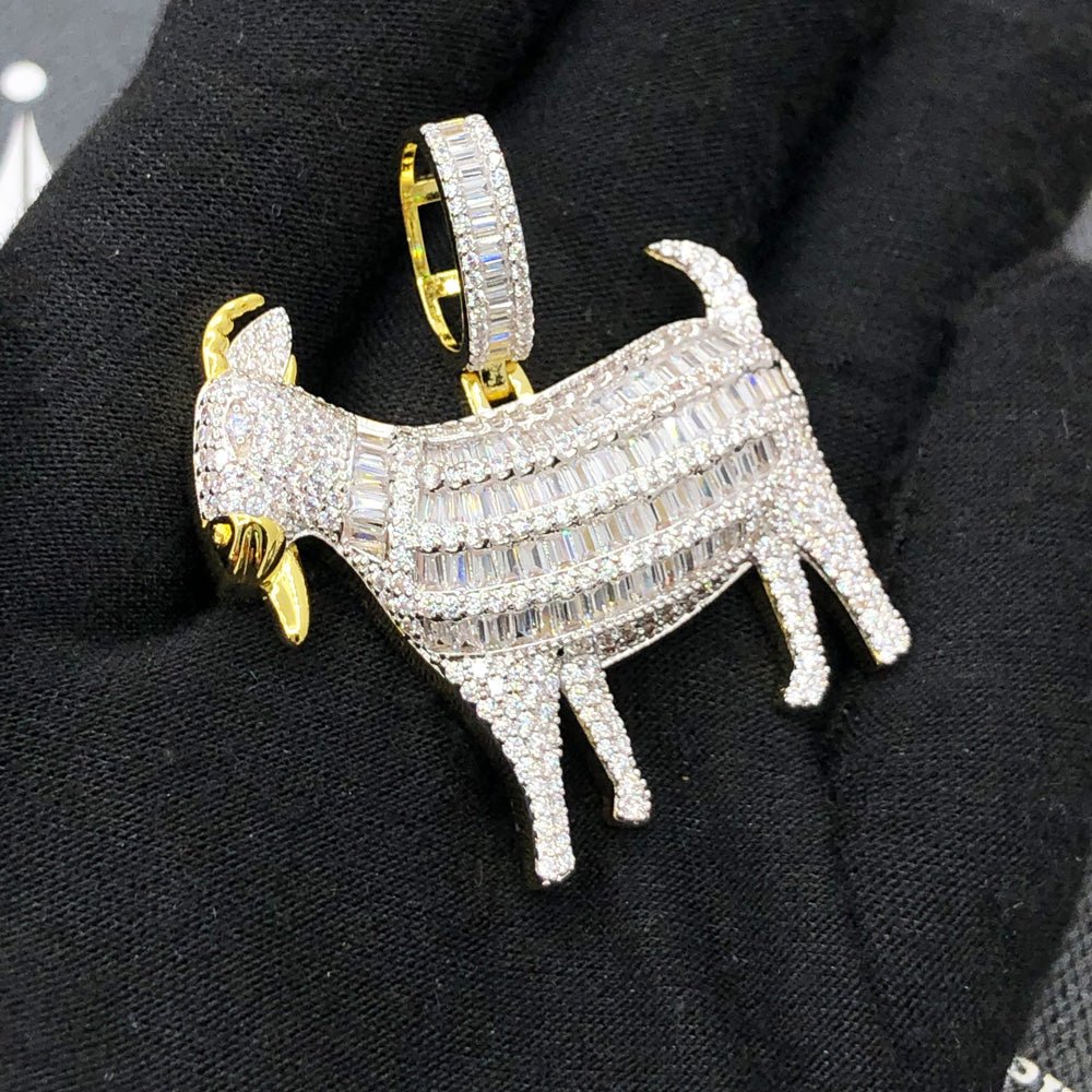Baguette Goat CZ Hip Hop Bling Bling Pendant Yellow Gold HipHopBling