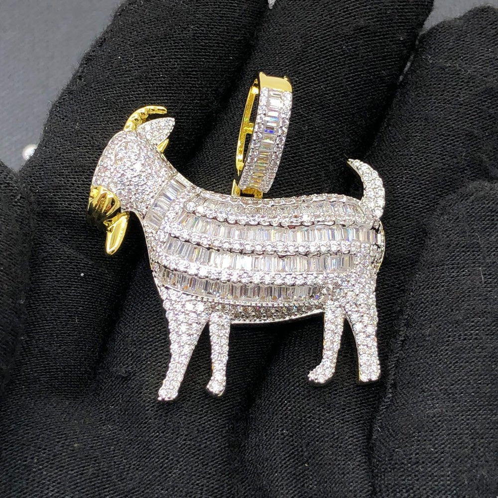 Baguette Goat CZ Hip Hop Bling Bling Pendant Yellow Gold HipHopBling