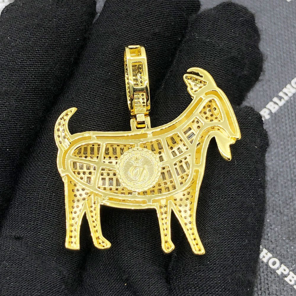 Baguette Goat CZ Hip Hop Bling Bling Pendant Yellow Gold HipHopBling