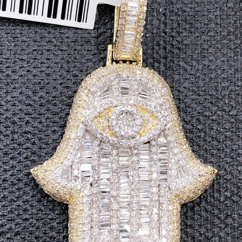 Baguette Hamsa Diamond Pendant 1.85cttw 10K Yellow Gold HipHopBling