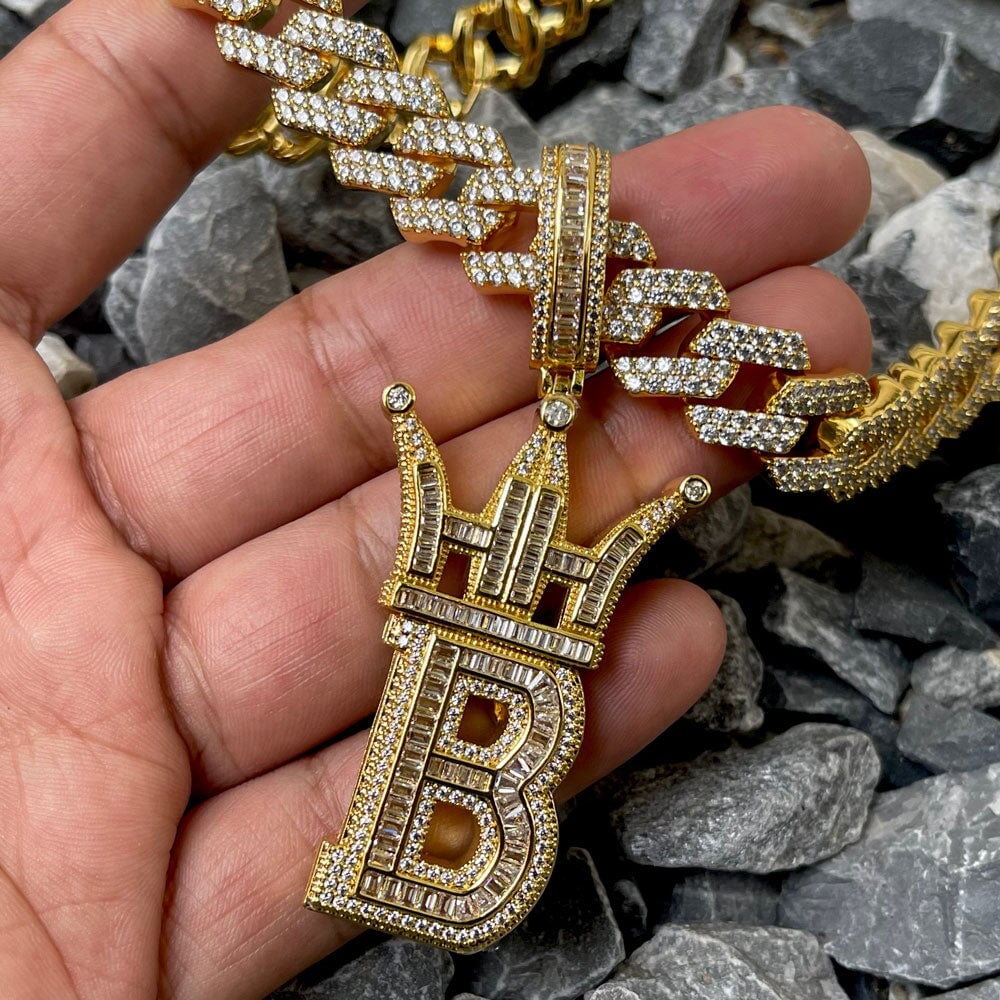 Baguette Hip Hop Bling Logo Pendant Yellow Gold HipHopBling