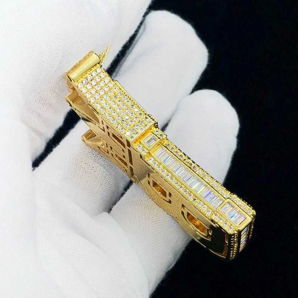 Baguette Hip Hop Bling Logo Pendant Yellow Gold HipHopBling