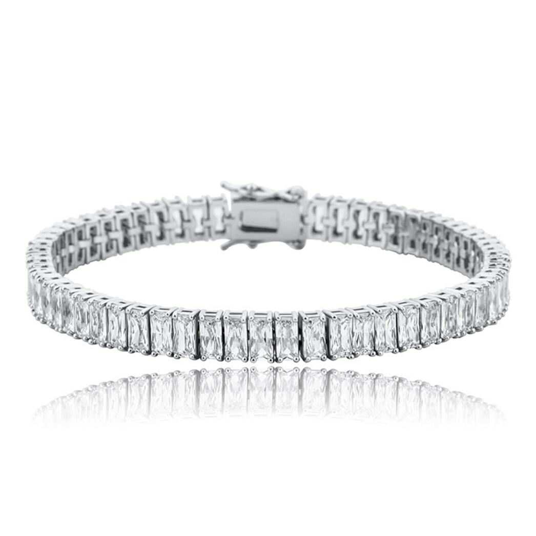 Baguette Iced Out Hip Hop Tennis Bracelet Yellow Gold 7" HipHopBling