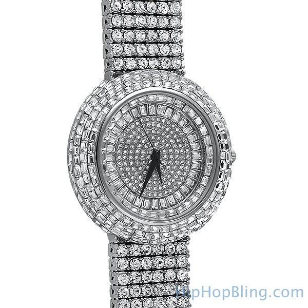 Baguette Iced Out Orbit 6 Row Bling Watch 7" HipHopBling