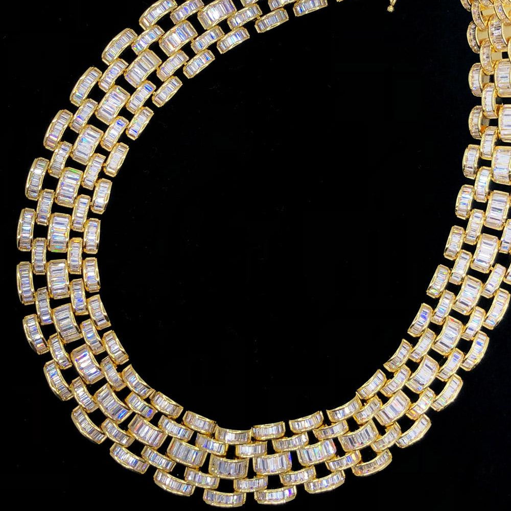 Baguette Jubilee Hip Hop Bling Bling CZ Iced Out Chain Yellow Gold 18" HipHopBling