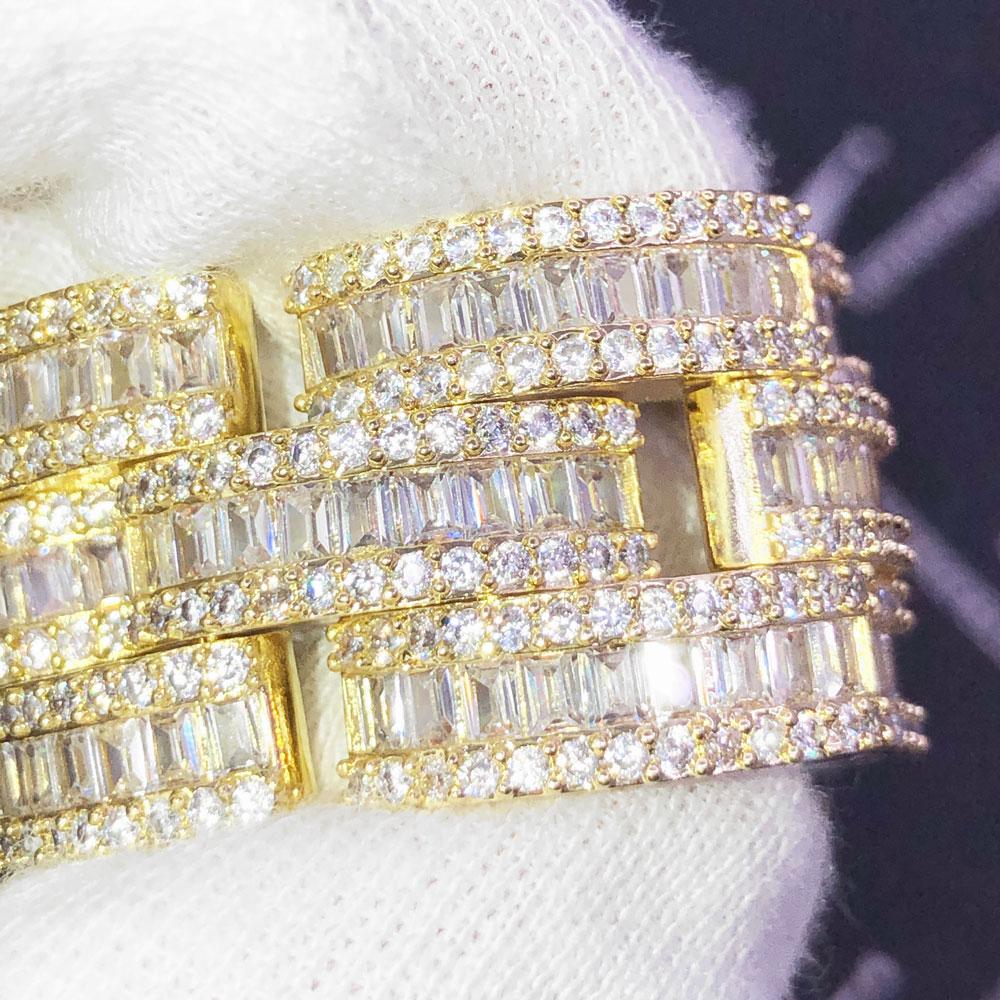 Baguette Jubilee VVS Iced Out Hip Hop Bracelet Yellow Gold 7" HipHopBling