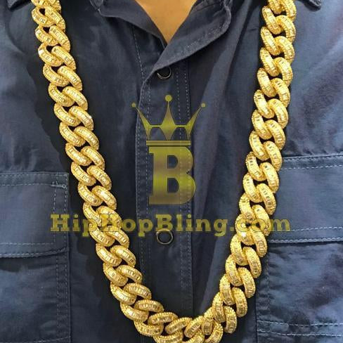 Baguette Lab Diamond CZ 17MM Gold Cuban Chain 16" HipHopBling