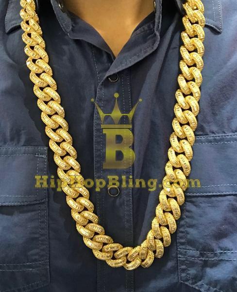 Baguette Lab Diamond CZ 17MM Gold Cuban Chain HipHopBling