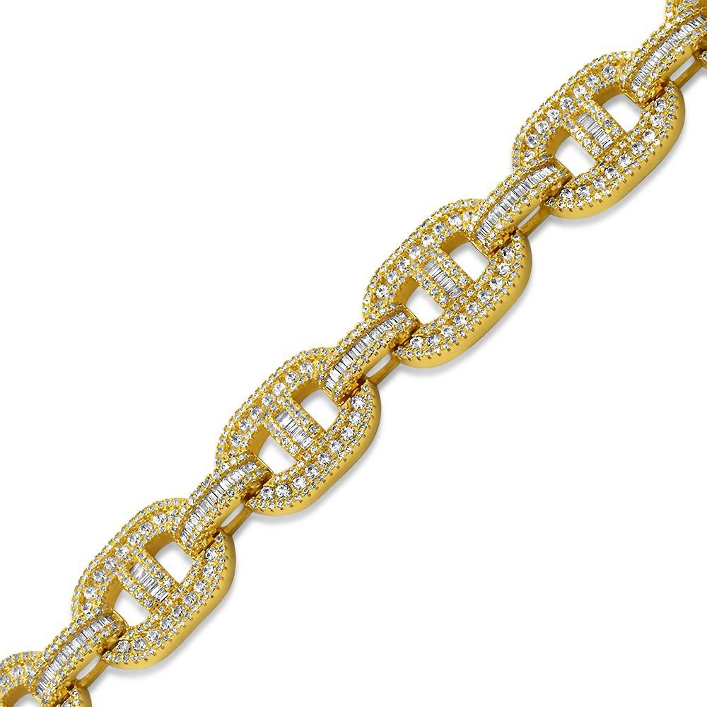 Baguette Mariner CZ Bling Bling Bracelet Yellow Gold 7" HipHopBling