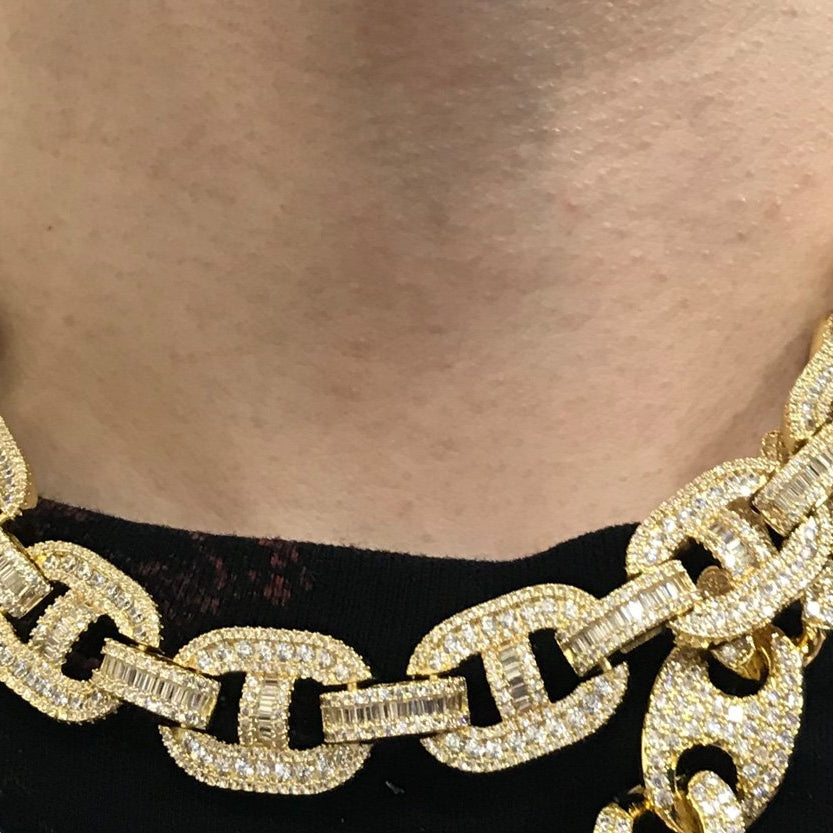Baguette Mariner CZ Bling Bling Chain White / Yellow Gold Yellow Gold 18" HipHopBling