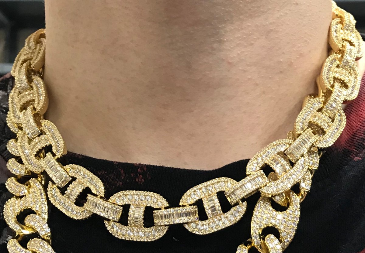 Baguette Mariner CZ Bling Bling Chain White / Yellow Gold Yellow Gold 18" HipHopBling