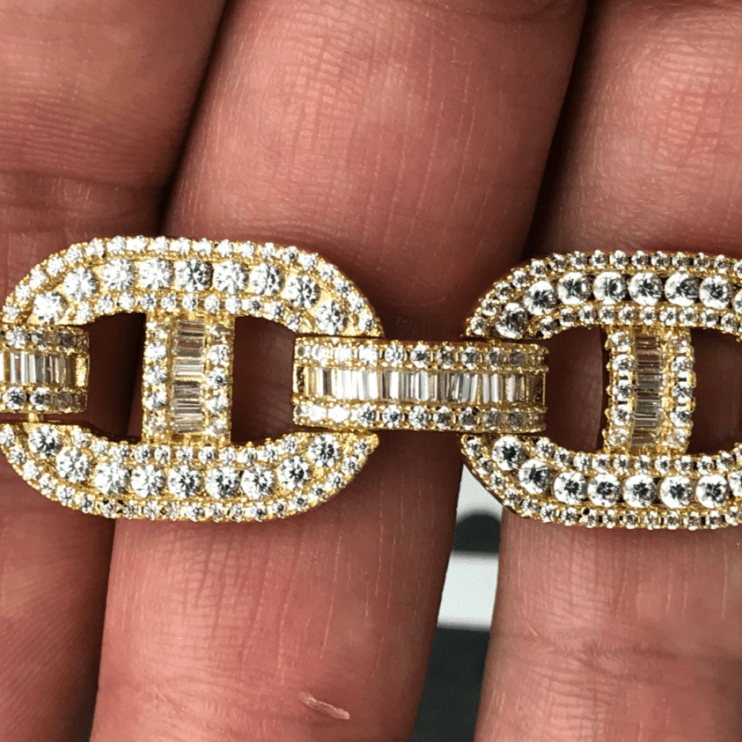Baguette Mariner CZ Bling Bling Chain White / Yellow Gold Yellow Gold 18" HipHopBling