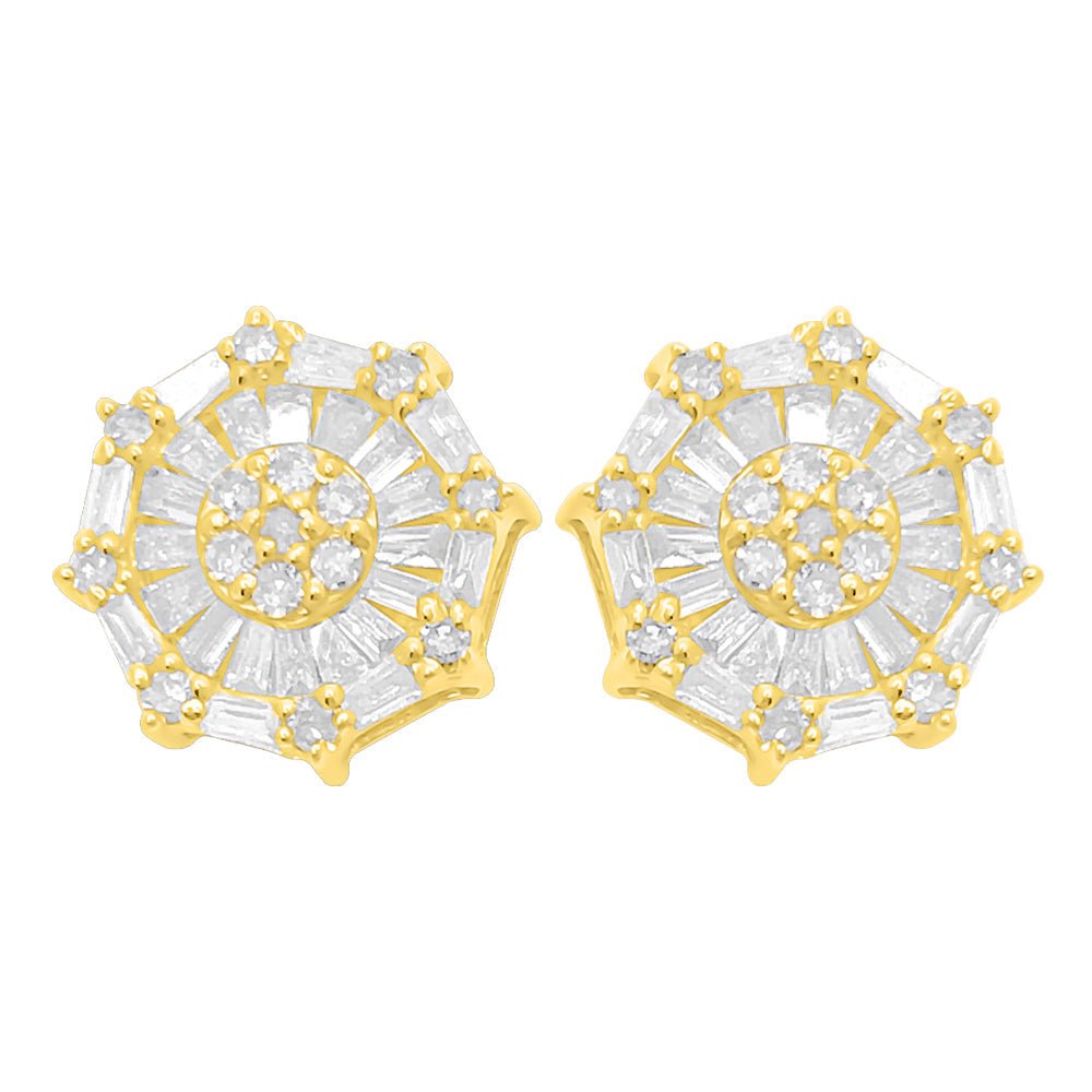 Baguette Octa Diamond Earrings .38cttw 10K Yellow Gold HipHopBling