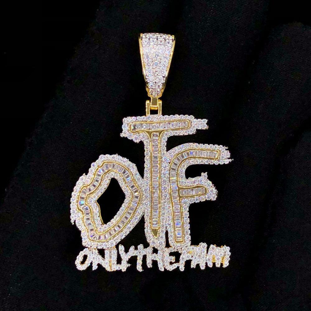 Baguette Only The Fam VVS CZ Hip Hop Bling Pendant Yellow Gold HipHopBling
