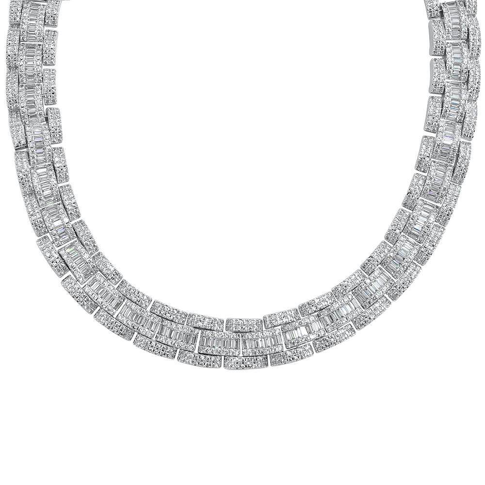 Baguette Oyster Bling Bling CZ Iced Out Chain White Gold 18" HipHopBling