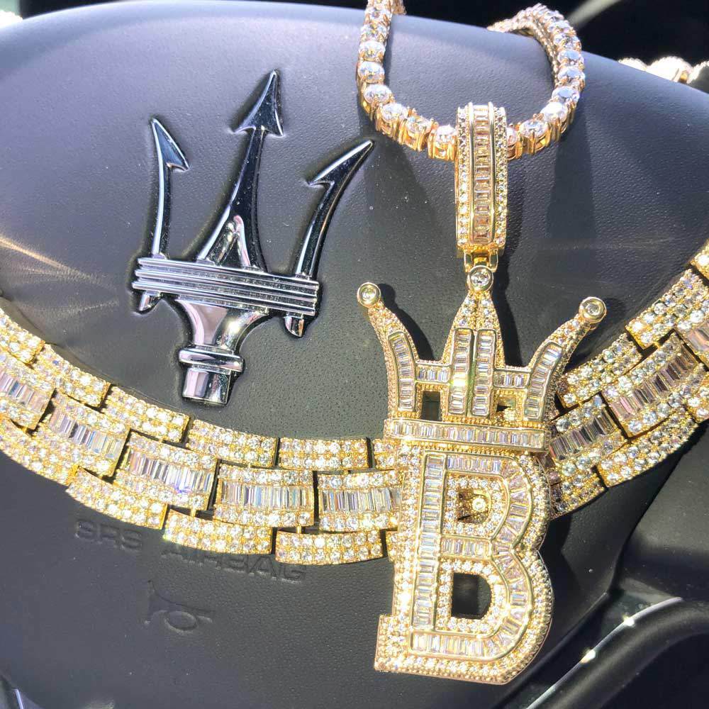 Baguette Oyster Bling Bling CZ Iced Out Chain Yellow Gold 18" HipHopBling