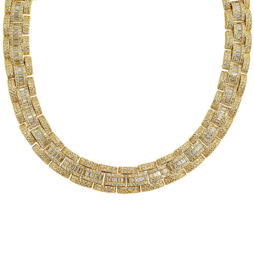 Baguette Oyster Bling Bling CZ Iced Out Chain Yellow Gold 18" HipHopBling