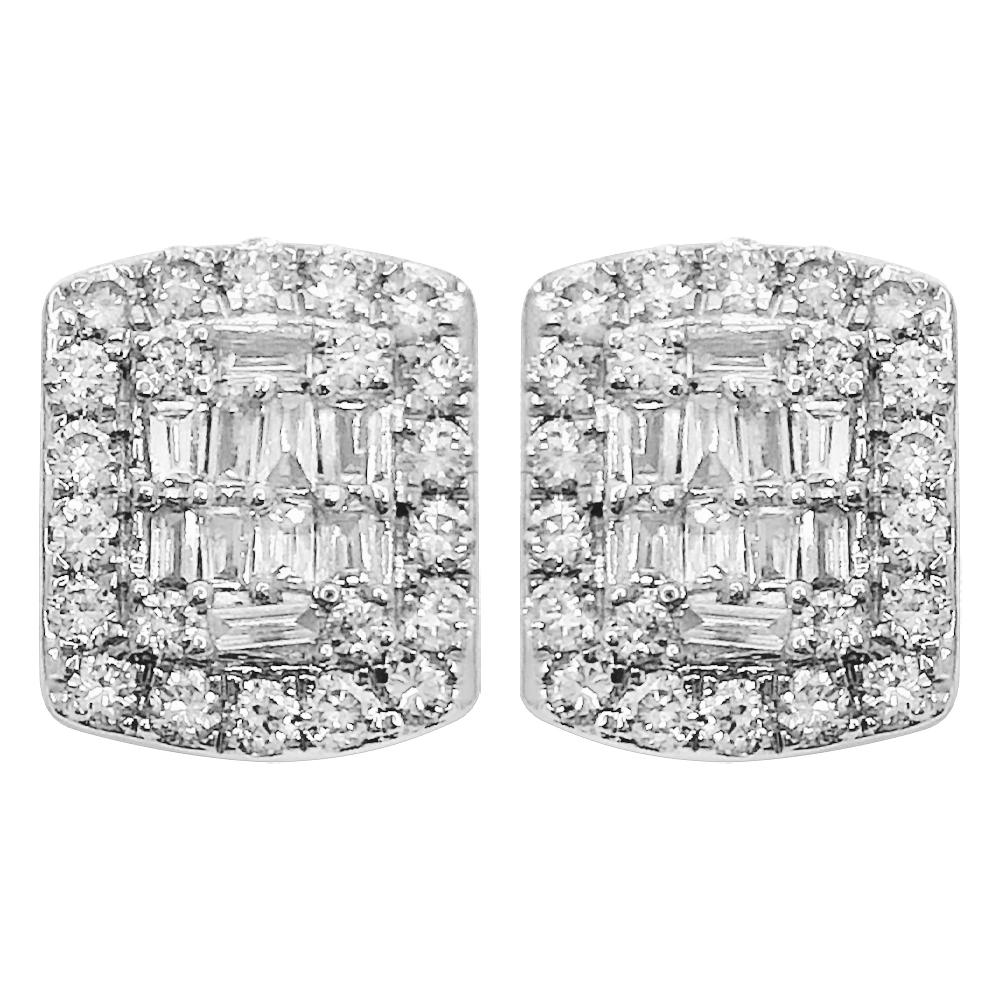 Baguette Rectangle Diamond Earrings .94cttw 10K White Gold HipHopBling