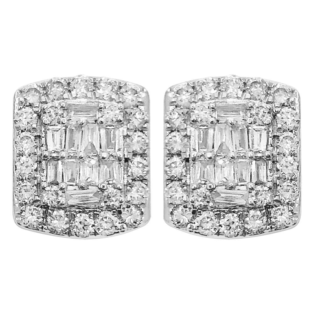 Baguette Rectangle Diamond Earrings .94cttw 10K White Gold HipHopBling