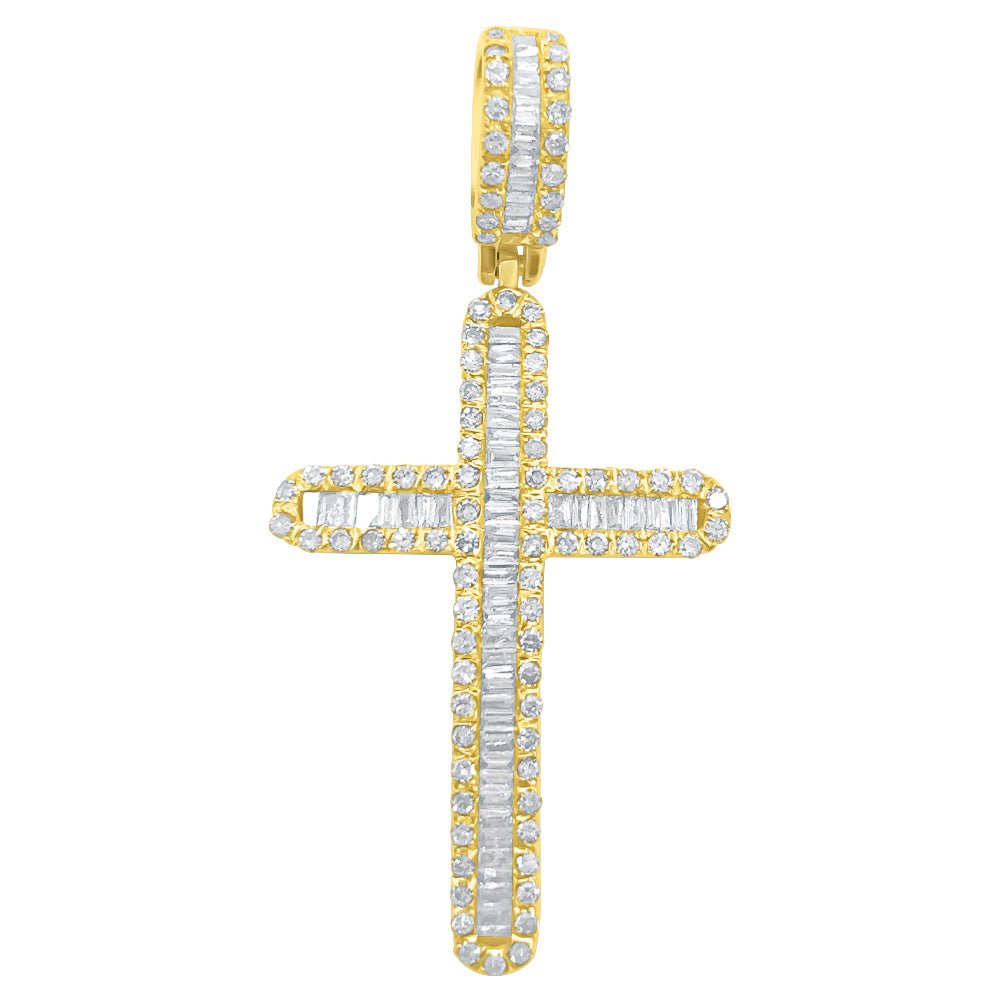 Baguette Rounded Cross Diamond Pendant .82cttw 10K Yellow Gold HipHopBling