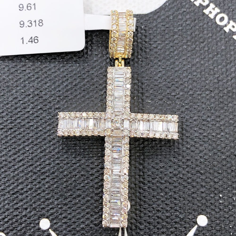 Baguette Row Cross Diamond Pendant 1.46cttw 10K Yellow or White Gold 10K White Gold HipHopBling