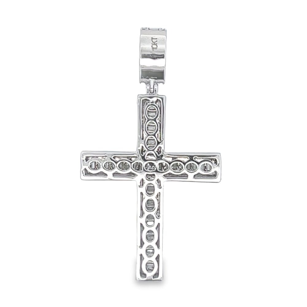 Baguette Row Cross Diamond Pendant 1.46cttw 10K Yellow or White Gold 10K White Gold HipHopBling