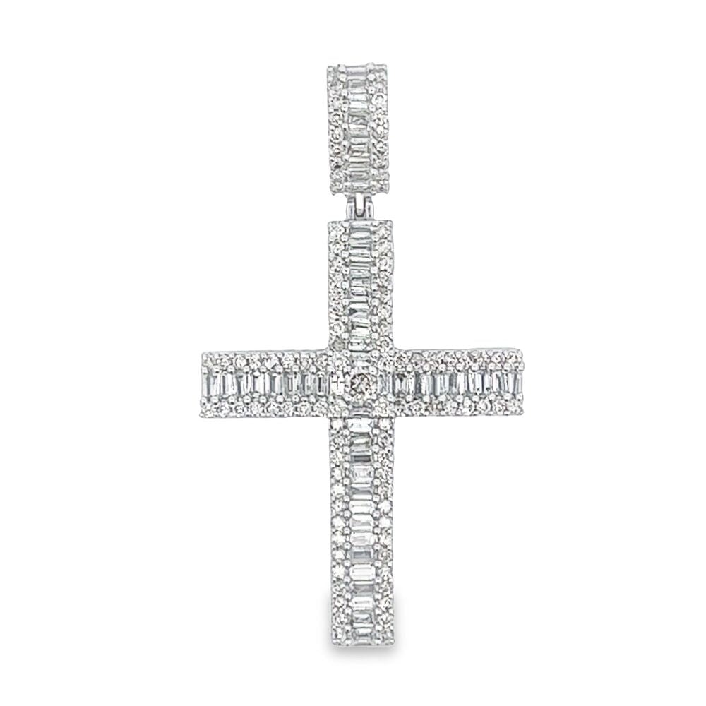 Baguette Row Cross Diamond Pendant 1.46cttw 10K Yellow or White Gold 10K White Gold HipHopBling