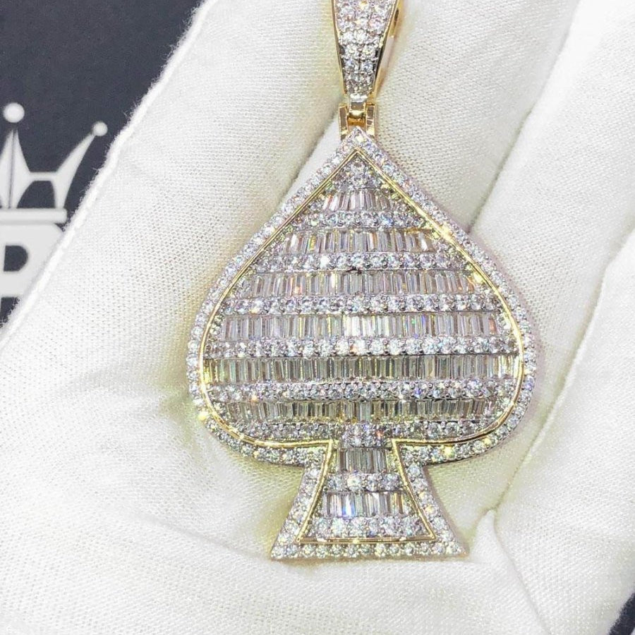 Baguette Spade Large Poker CZ Hip Hop Bling Bling Pendant Yellow Gold HipHopBling